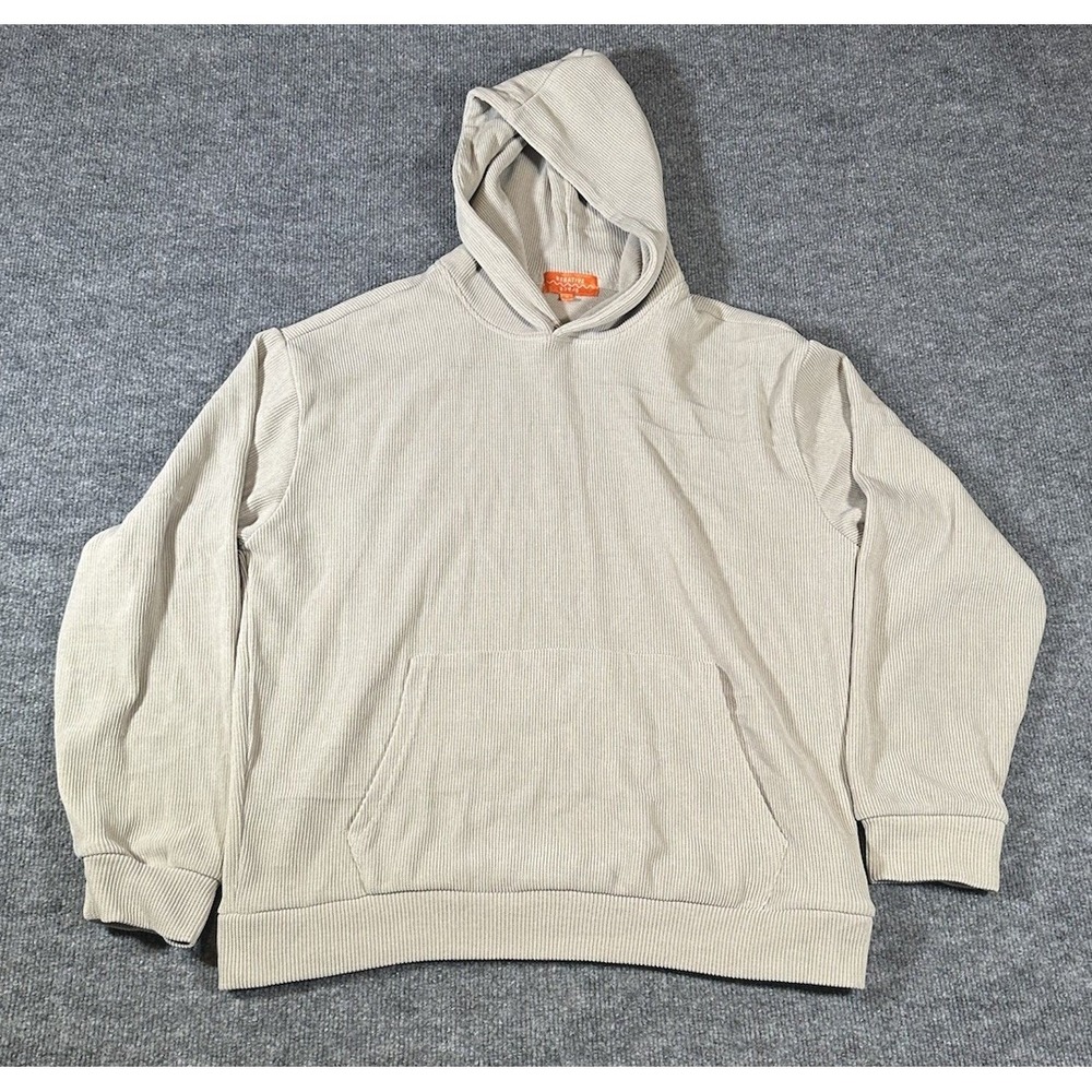 Negative Space Textured Corduroy Chenille Hoodie in Natural Beige Men's Small